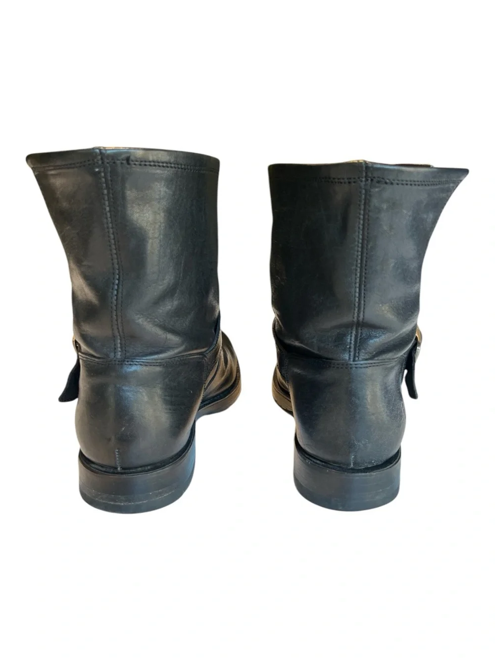Frye Boots Natalie Short Engineer Black Leather Ankle Buckle SZ 8.5